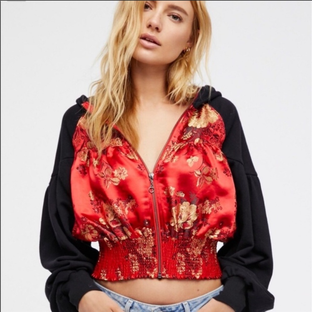 Free People Gabbie Zip-Up Hoodie Sweatshirt Red XS